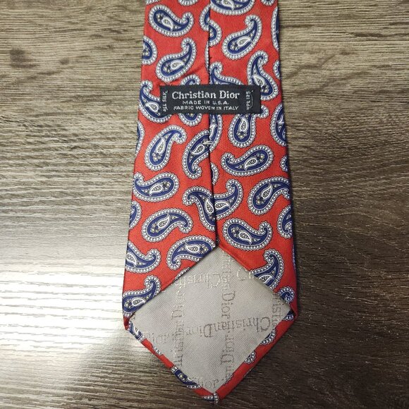 Vintage Christian Dior Tie 100% Silk Red Blue Paisley Classic Designer Necktie - Picture 3 of 6